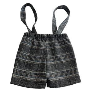 Boys Plaid Suspender Shorts - Space Grey, Size 12 Months - NWT